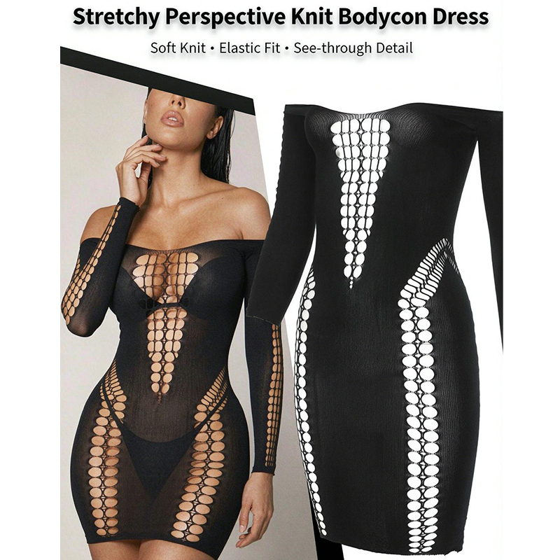 Sexy Mesh Sheer Bodycon Dress - Copricostume da Spiaggia a Maniche Lunghe