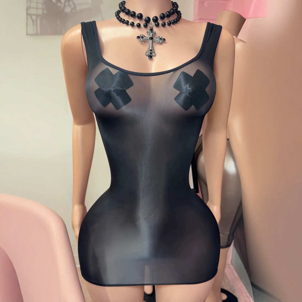 Sexy Mesh Sheer Bodycon Dress - JENYAGE Mini Abito Sexy Trasparente Lucido