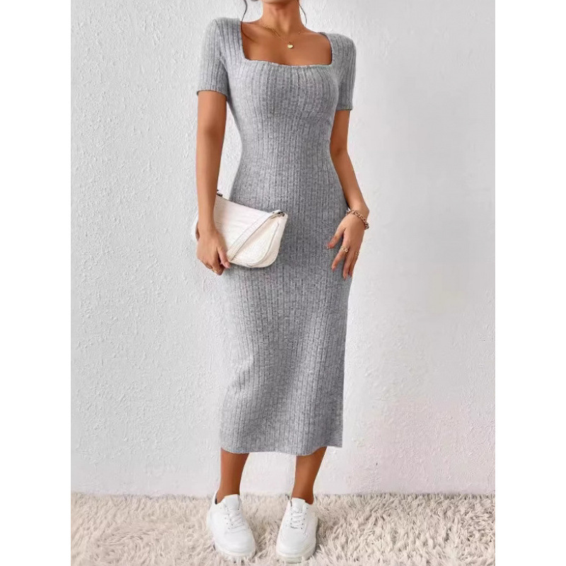 Bodycon Long Sleeve Ribbed Dress - Abito Midi Vintage a Coste per