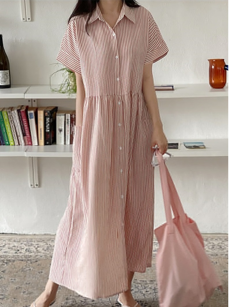Abito chemisier a righe stile  - Korean Style A Line Shirt Dress recensione e prezzo