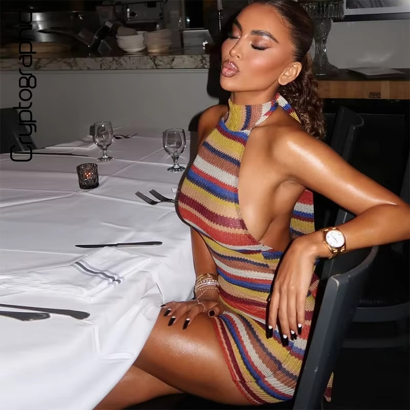 Mini Abito a Maglia a Righe co - Y2K Backless Halter Mini Dress recensione e prezzo