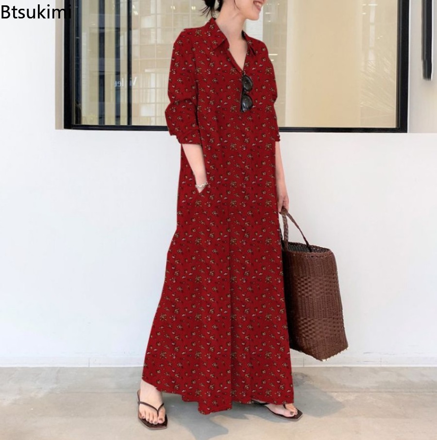 Nuovo Abito Lungo da Donna con - Casual Loose Linen Shirt Dress recensione e prezzo