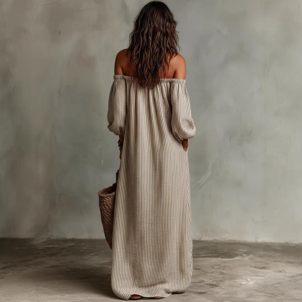 Abito lungo estivo da donna a  - Off Shoulder Puff Sleeve Sundress recensione e prezzo