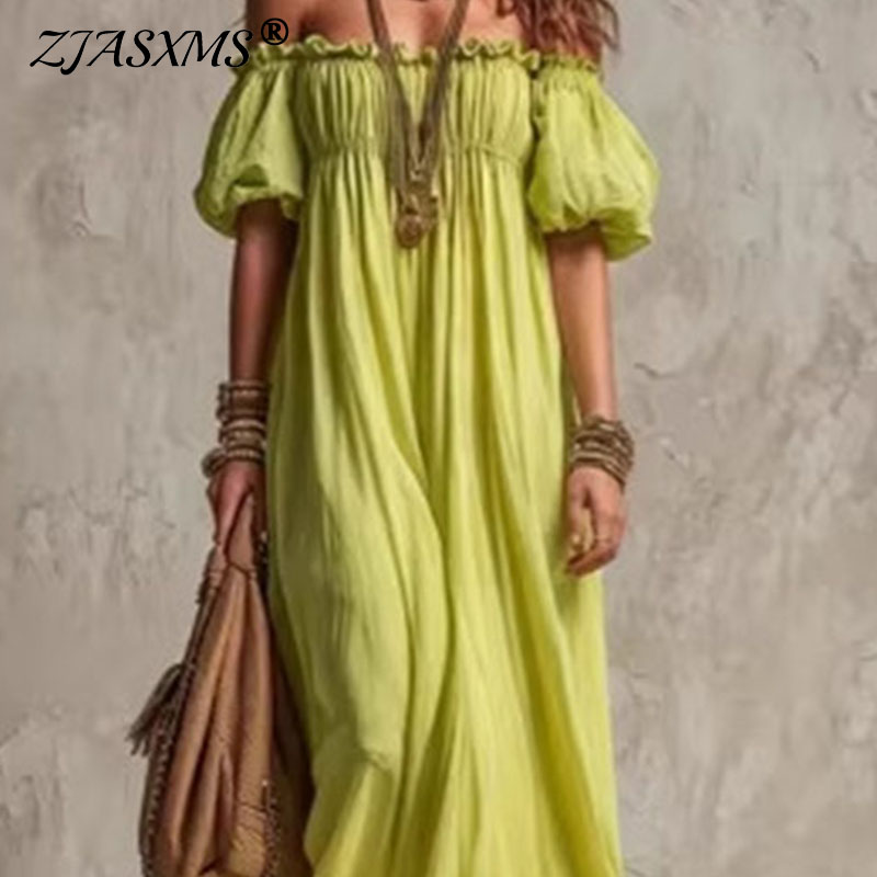 Abito lungo estivo da donna co - Off Shoulder Puff Sleeve Sundress recensione e prezzo