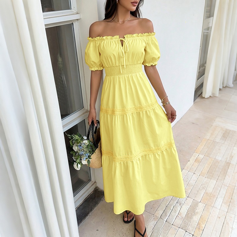 Abito lungo estivo da donna gi - Off Shoulder Puff Sleeve Sundress recensione e prezzo
