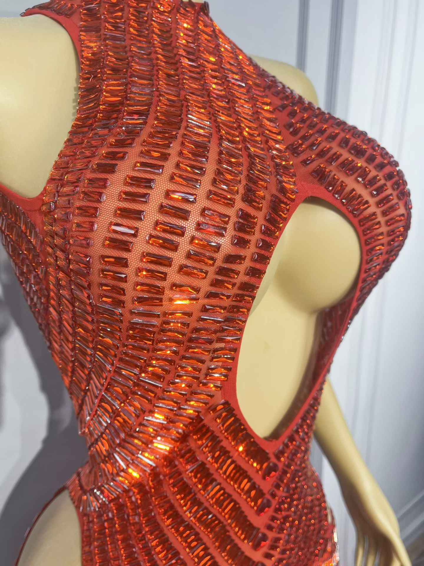 Abito da Sera di Lusso Rosso c - Sparkly Rhinestone Club Party Dress recensione e prezzo